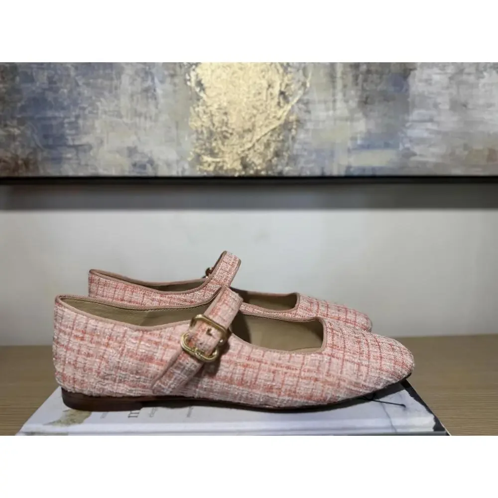 Women's Sam Edelman Pink Plaid Mary Jane Flats - Picture 2 of 6
